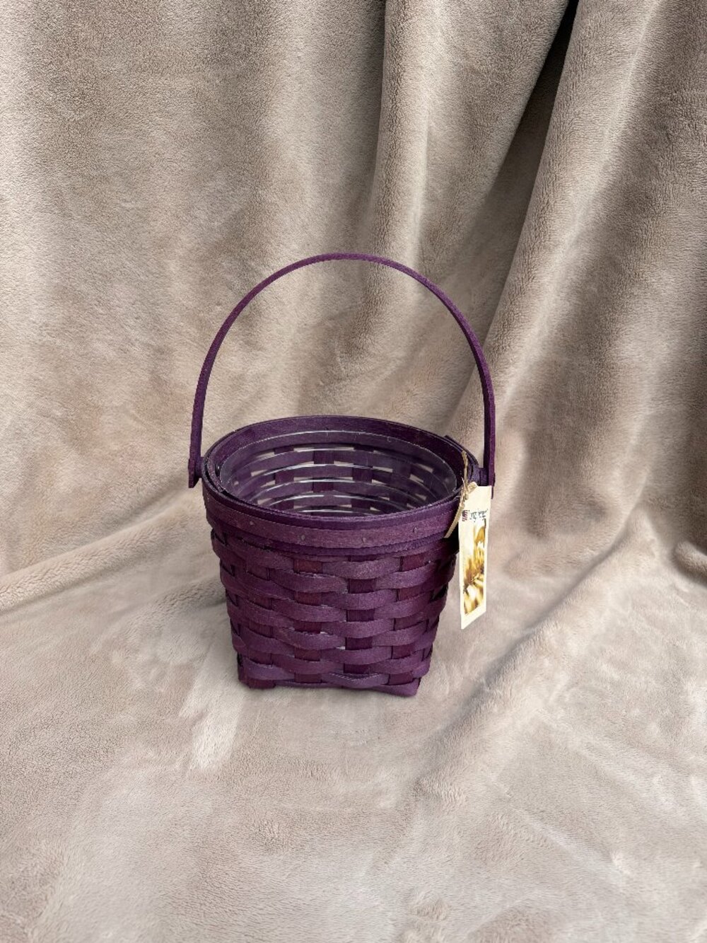Vintage 2009 Purple Longaberger Handwoven Gourd Basket With Plastic Protector